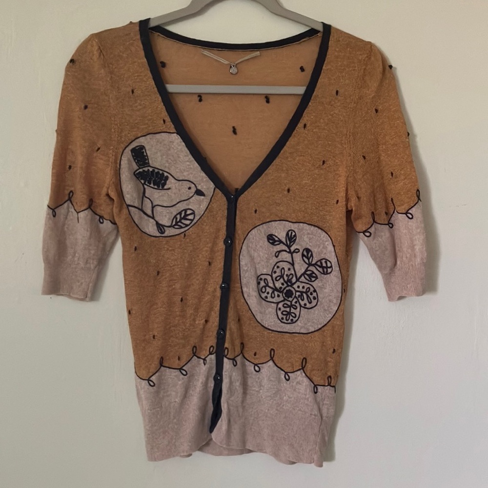 Anthropologie Knitted and Knotted Embroidered Cardigan